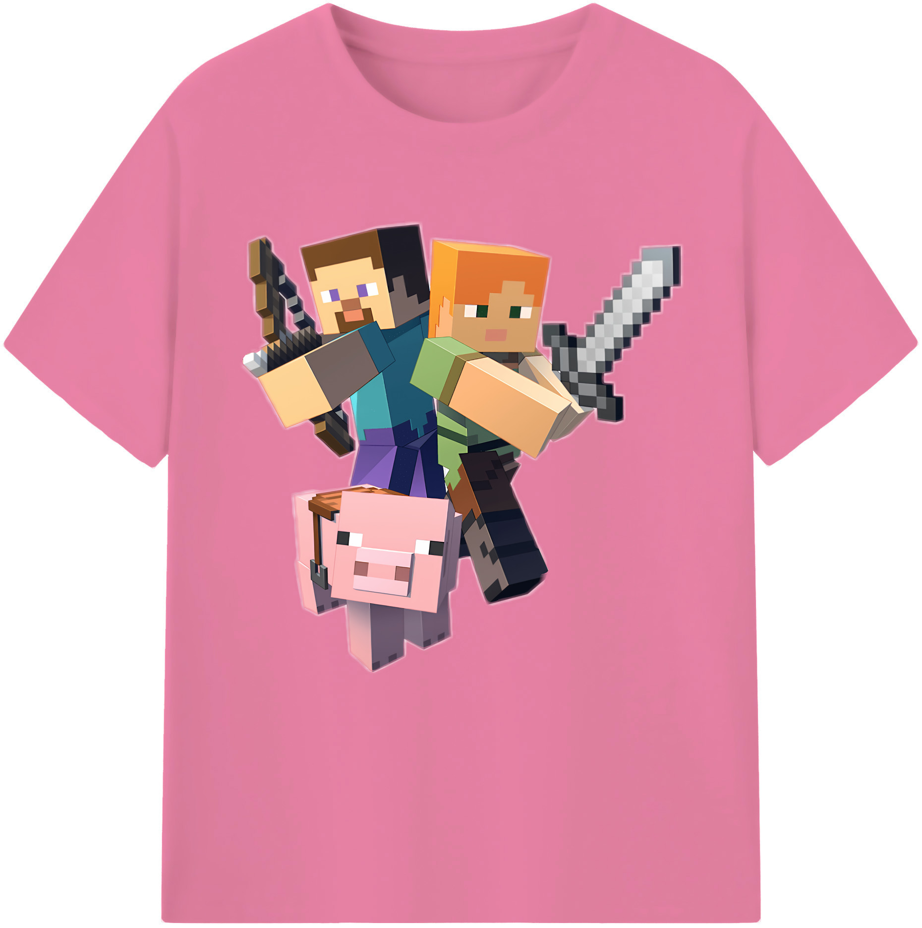 （画像用） マインクラフト ブロックの世界 Minecraft MC Block world 綿100％半袖Tシャツ（フロントプリント）